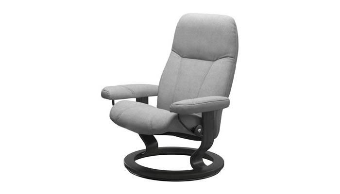 Stressless Consul Classic Recliner in Clover Light Grey Fabric with Grey Wood Stain